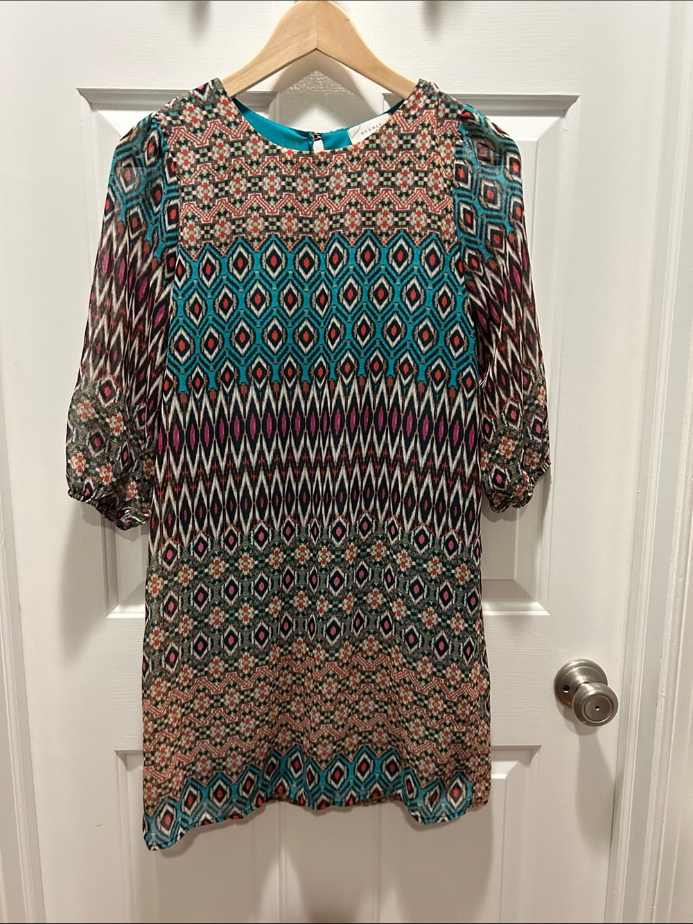 Everly Teal Multi-Color Geometric Shift Dress